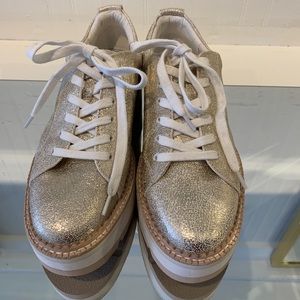 Dolce Vita platform sneakers in crackled, muted gold color. Brand new in box.